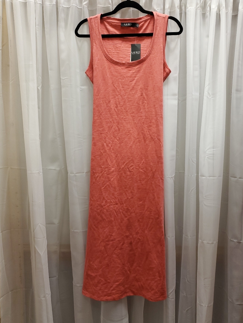 Ralph Lauren Coral Sleeveless Midi Dress Size 8 Tie Waist Side Slit Casual - Picture 4 of 7